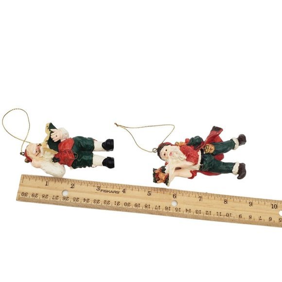VTG Christmas Ornaments 2pc Resin Santa Claus Toy Shop Chef Reading Book 3" - Picture 6 of 6